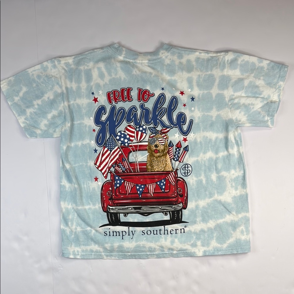 Simply Southern Girls’‎ Tie-Dye Americana Dog T-Shirt - Blue Size Small